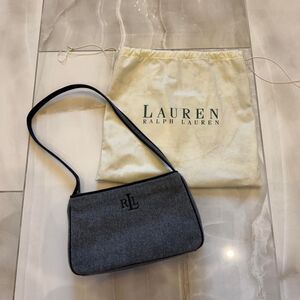 vintage lauren ralph lauren gray wool rll monogram baguette shoulder bag